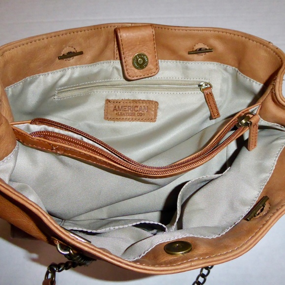 AMERICAN LEATHER CO BRANDY SATCHEL PURSE BROWN SACO CHAIN STRAP SHOULDER BAG - Picture 7 of 11